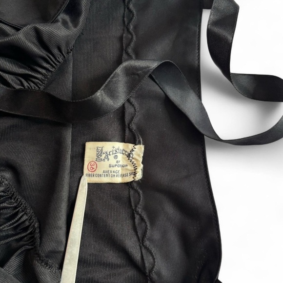 Vintage 60s Aristocrat Nylon Slip Dress Size 36 Black Satin Maxi - Picture 5 of 6